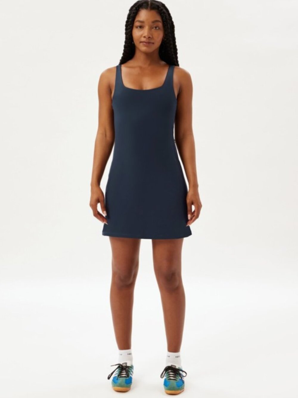 GIRLFRIEND‎ COLLECTIVE Square Neck Navy Blue Tommy Mini Dress Sz S